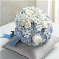 Blue Hydrangea and White Roses Bridal Bouquet